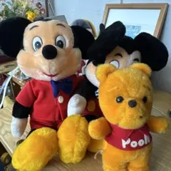 レトロ　ミッキーマウスとプーさん ぬいぐるみセット