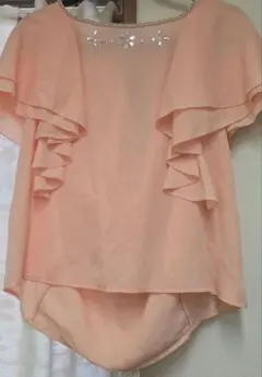 ピンク シフォン フリルブラウス 半袖のサムネイル
