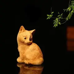 願いが叶う】井波彫刻 猫の置物 イチイ小（伝統工芸士 野中願児さん作 