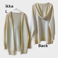 ikka ニットカーディガン L相当 フード付き クリーム系 オープンフロント