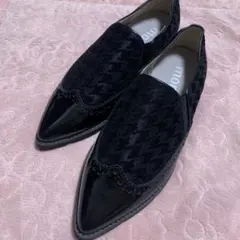 momon. ローファー　22センチ　未使用　黒　日本製　千鳥格子　ポインテッド