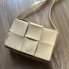 クリーム色 パッチワーク ショルダーミニバッグ