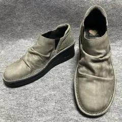 JS ハートレーベル　24cm サイドゴアブーツ グレー くしゅくしゅ ウェッジ