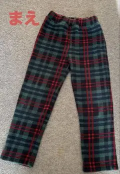 キッズ グリーンレッド チェックパンツ　120