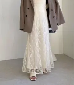 Heather フラワーレース ロングスカート アイボリー