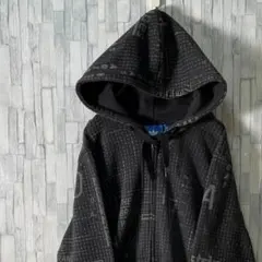 adidas パーカー フーディ レア総テキスト柄 フルジップ メンズM
