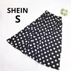 シーイン ドット柄ロングフレアスカート 水玉 レトロ Aライン S ブラック