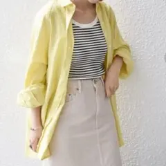 美品 SHIPS オーガニックリネンパフビッグシャツ ゆったり イエロー 洗えるのサムネイル