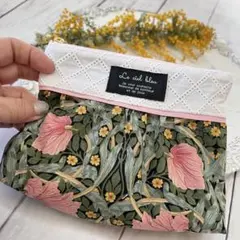 ウィリアムモリス ピンパネル16cmファスナーポーチ ハンドメイド