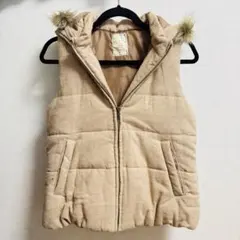 フード付きベージュキルティングベスト Lサイズ