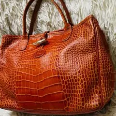 ロンシャン LONGCHAMP ロゾ クロコ型押し レザー トート 橙色 A4のサムネイル