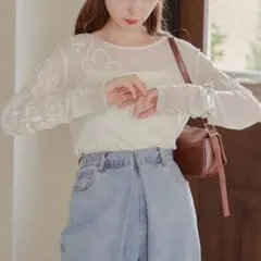 Kastane 【ロングセラー】フラワーコード刺繍シアーTOPSのサムネイル