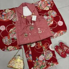 あ高級 七五三 正絹 絵羽柄金駒刺繍着物 被布 草履 髪飾り 長襦袢