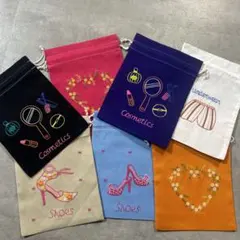 刺繍入り巾着袋 7点セット 7枚セット