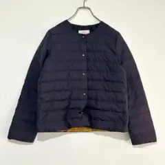 n1395【ダンサー】ノーカラー ダウンジャケット ネイビーのサムネイル