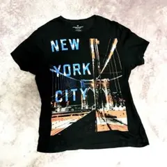 アメリカンイーグル ニューヨーク Tシャツ メンズ XL 黒 星条旗 橋