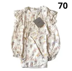 新品 未使用 ベビー 半袖 プレオール ロンパース 花柄 ホワイト 70