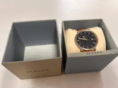 SKAGEN レザー ブルー×ブラウン 箱有 電池交換要