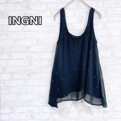 【イング】ネイビー ビーズ M ノースリーブチュニック シアー y2391