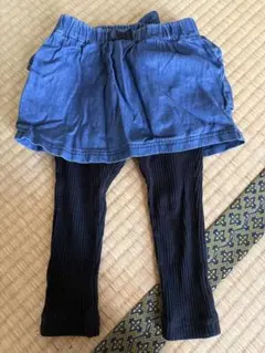 デニムブルー フリルスカートとレギンスセット