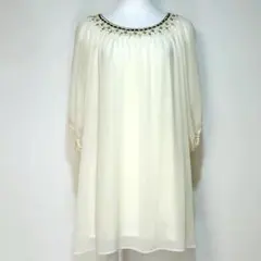 ☆美品☆ミッシェルクラン ビジュー付きチュニック シフォン素材（38）ドレス風