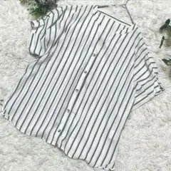 【MICHEL KLEIN】ストライプ スキッパー ブラウス　Mのサムネイル