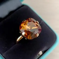 大ぶりクリスタル（ライトアンバー）ニッケルフリーリング・指輪・10号11号