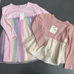 女の子　新品　レースワンピース　ワッフルロンT 110㎝ 西松屋