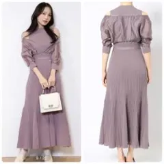 美品♡マーキュリーデュオ 異素材ドッキングフレアニットワンピース ピンク2023