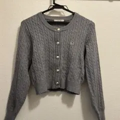 ems excite カーディガン グレー ケーブルニット ショート丈