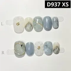 現品ネイルチップ　ベリーショート　ぷっくりフラワーぼかしマーブル大理石ニュアンス