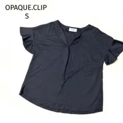 美品【オペークドットクリップ】大きめS 黒Vネックフリル袖 Tシャツストレッチのサムネイル