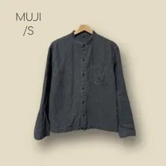 1605 【MUJI】　無印良品　ノーカラー　シャツ　グレー系　あったか素材　S