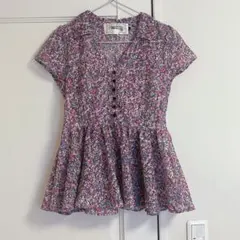 【Blondy】ブロンディ 花柄 ペプラム ブラウス 半袖 小花柄 開襟 レトロのサムネイル