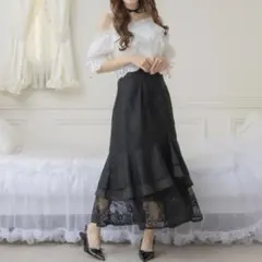 couture BY ROJITA 総レースティアードロングスカート ブラックのサムネイル
