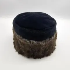 バケットハット　ファー付き帽子　ネイビー　ロシア帽