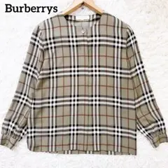 バーバリーズ　burberrys チェック柄　ノーカラーシャツ　ロゴボタン