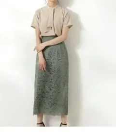 N. [洗える]レースタイトロングスカート　M　グリーン