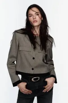 ZARA ハウンドトゥース　クロップドブレザー