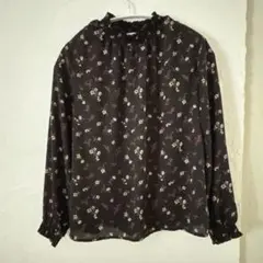 花柄 長袖ブラウス 黒のサムネイル