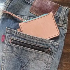 栃木レザー ヌメ革 牛革 ミニ財布 コインケース ハンドメイド ターコイズ