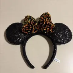 ミッキー耳カチューシャ 黒オレンジ スパンコール