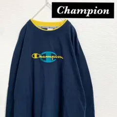 Champion チャンピオン ロンT 刺繍ロゴ ネイビー イエロー アメカジ
