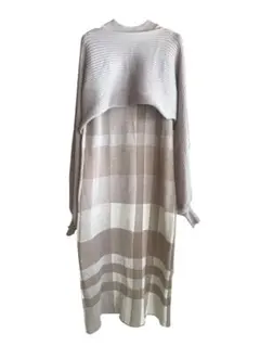 GRLクロップド丈トップスXチェック柄ワンピースニットセットアップ[kz200]