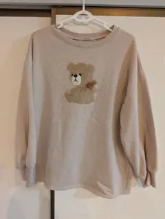 NICE CLAUP くま刺繍 　トレーナー美品　ピンクベージュ