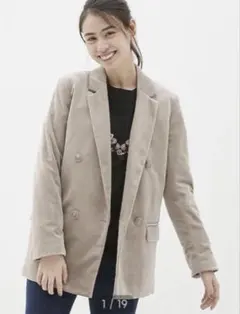 GU gu ジーユー ダブルブレス ジャケット ベロア ベージュ　Lサイズ