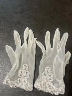 ウェディンググローブ　シフォン生地　パール/刺繍