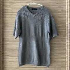 ナノユニバース グレー Vネック 半袖ニット