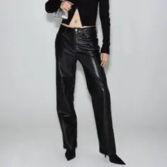 90s ストレートコーティングパンツ レザー ワイド H&M エイチアンドエム