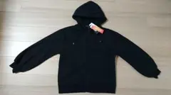 【新品タグ付】裏起毛 黒いフード付きジッパーパーカー Lサイズ